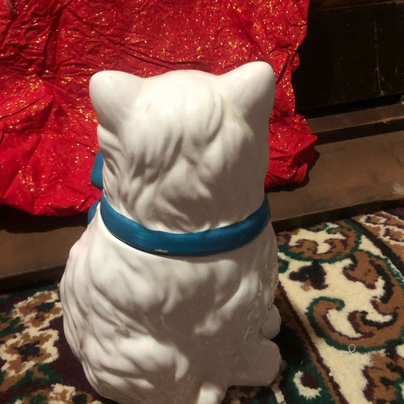 Charming White and Blue Cat  with Ribbons cookie jar. Vintage ceramic cookie - Picture 4 of 13